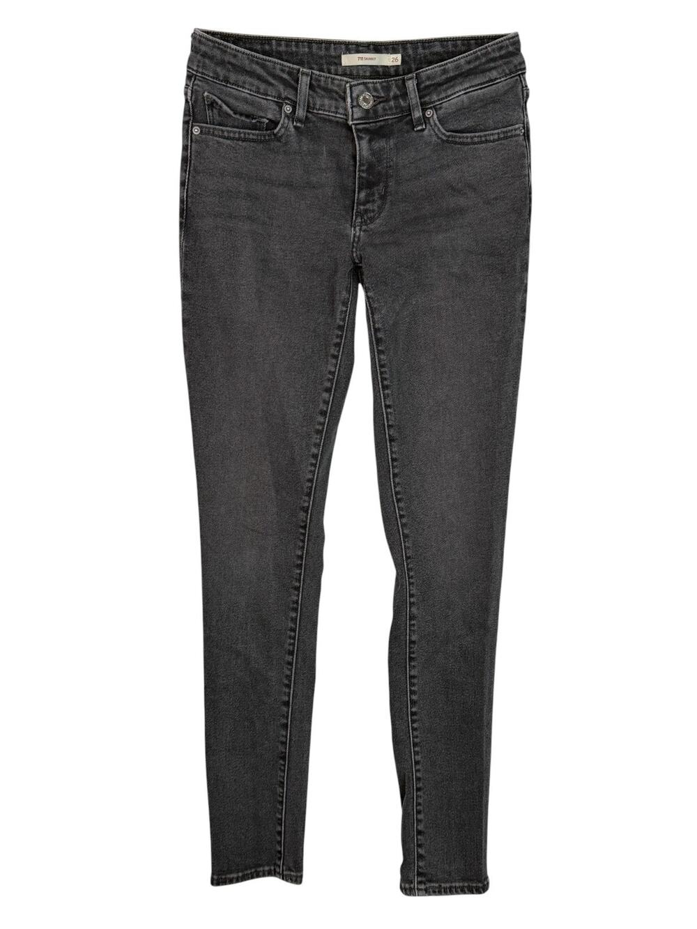 Levis 711 Skinny Jeans Mid Rise Stretch Denim Black Charcoal Womens 26